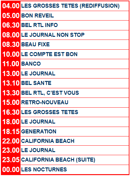 Bel RTL programmaschema mei 2000