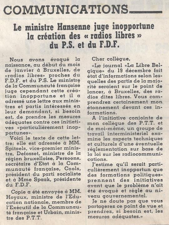 création radio libres du PS et FDF