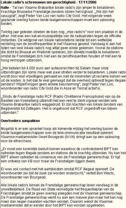 Lokale radio's schreeuwen om gerechtigheid - 17/11/2006