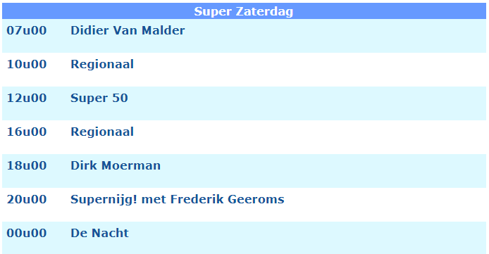 schema zaterdag