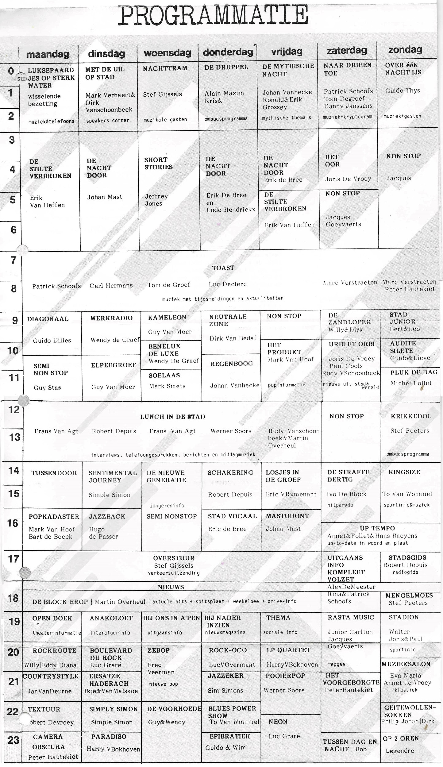 Radio Stad - programmarooster 1983